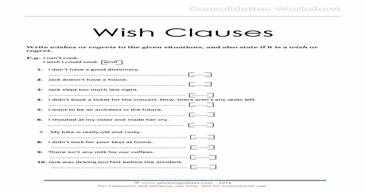 Wish Clauses Worksheet | photocopiables